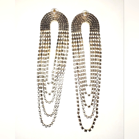 SUPER LONG RHINESTONE EARRINGS - ALL PRONG-SET BLING - Picture 4 of 7